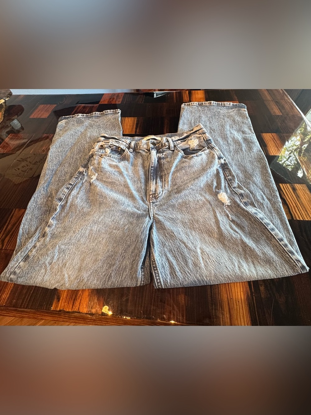 High-Waist Light Blue/Grey Distressed Women’s Jeans